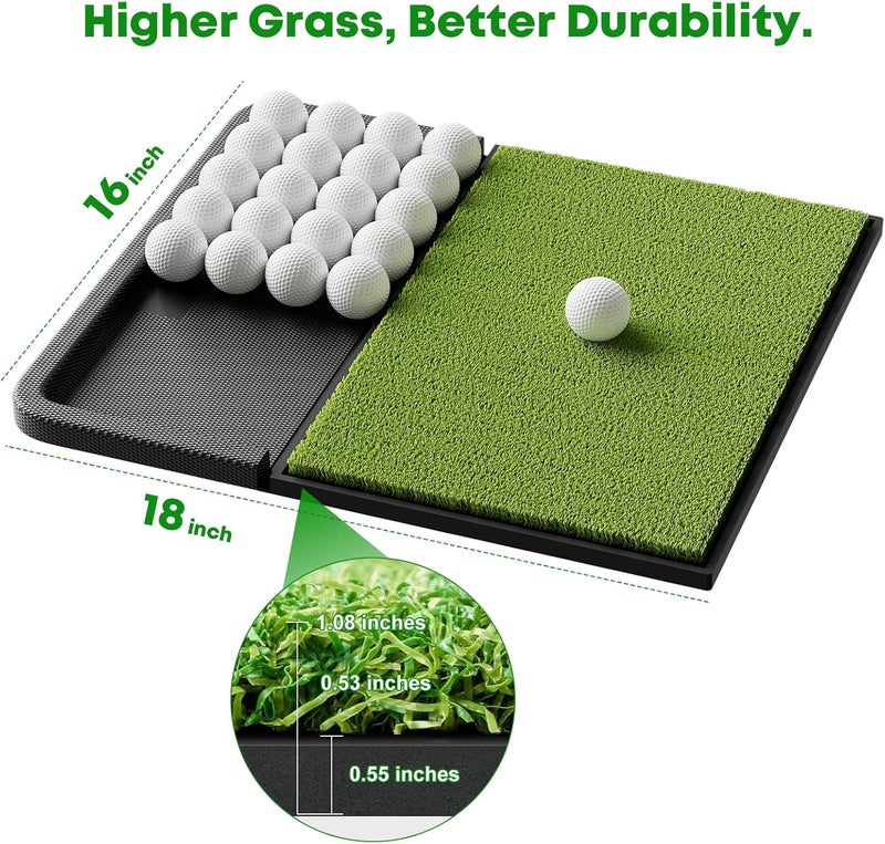 Ponsonbay Integrated Golf Mat with Ball Tray, Small Thickening Golf Mats Practice Outdoor & Indoor, Artificial Grass with Anti-Slip Rubber Bottom Mat for Driving, Chipping Swing - Image 4
